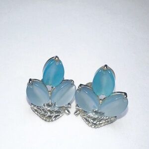 Vintage Lisner Blue Lucite Leaf Earrings – 1950s Silver-Tone Screw-Backs
